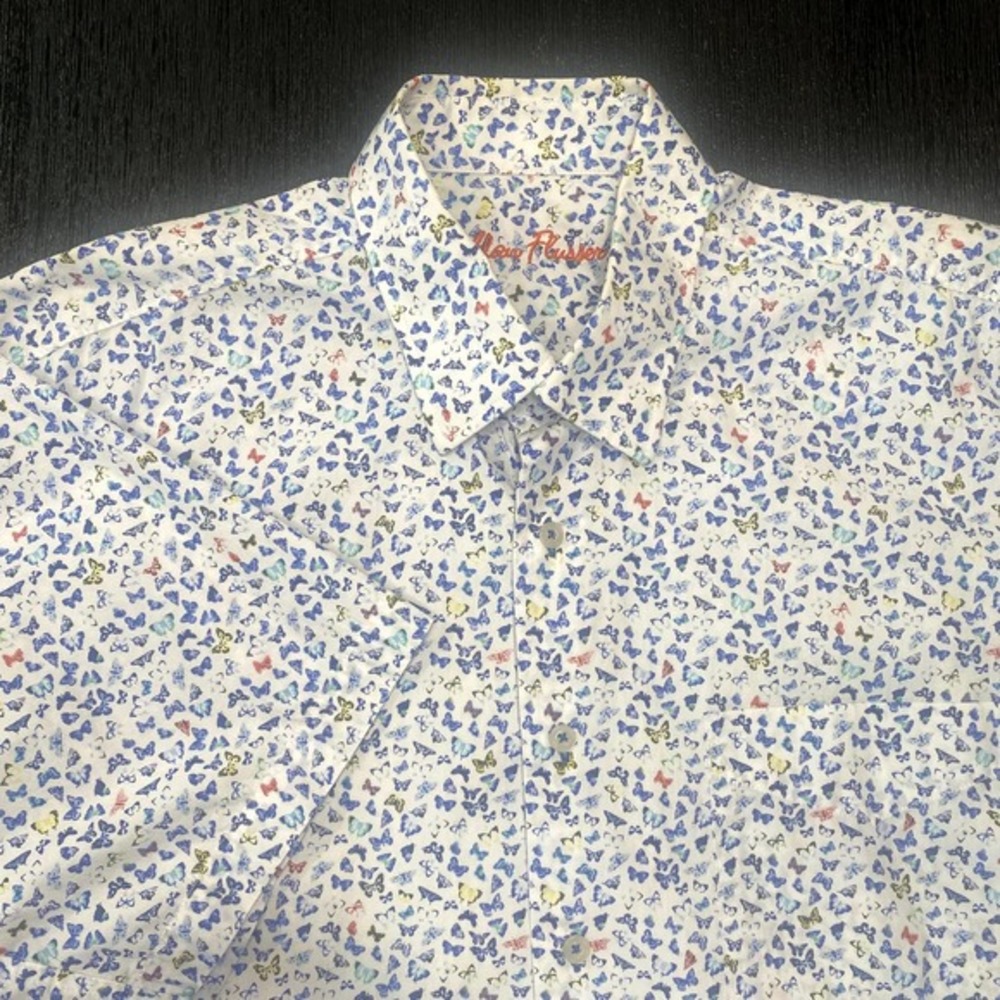 Alan Flusser mens large Butterfly‎ Pattern Short Sleeve Button Up Shirt